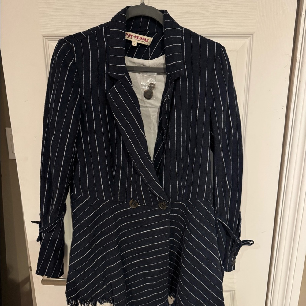 Free People Dark Blue Striped Blazer